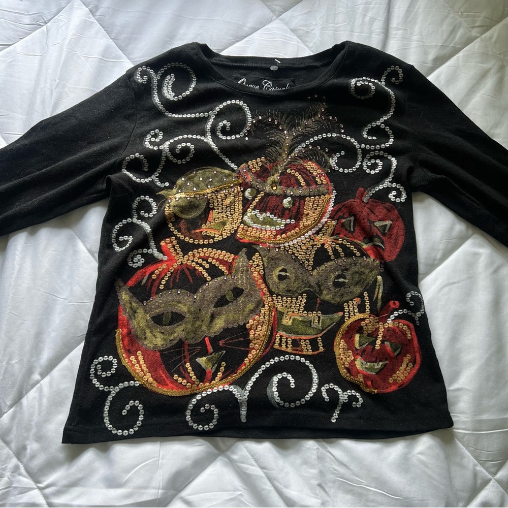 Onque Casuals Black Sequin Halloween Top